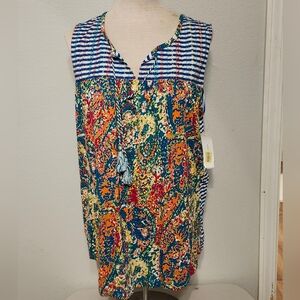 NWT Large Westbound Sleeveless Colorful Embroidered Striped Blouse Artsy
